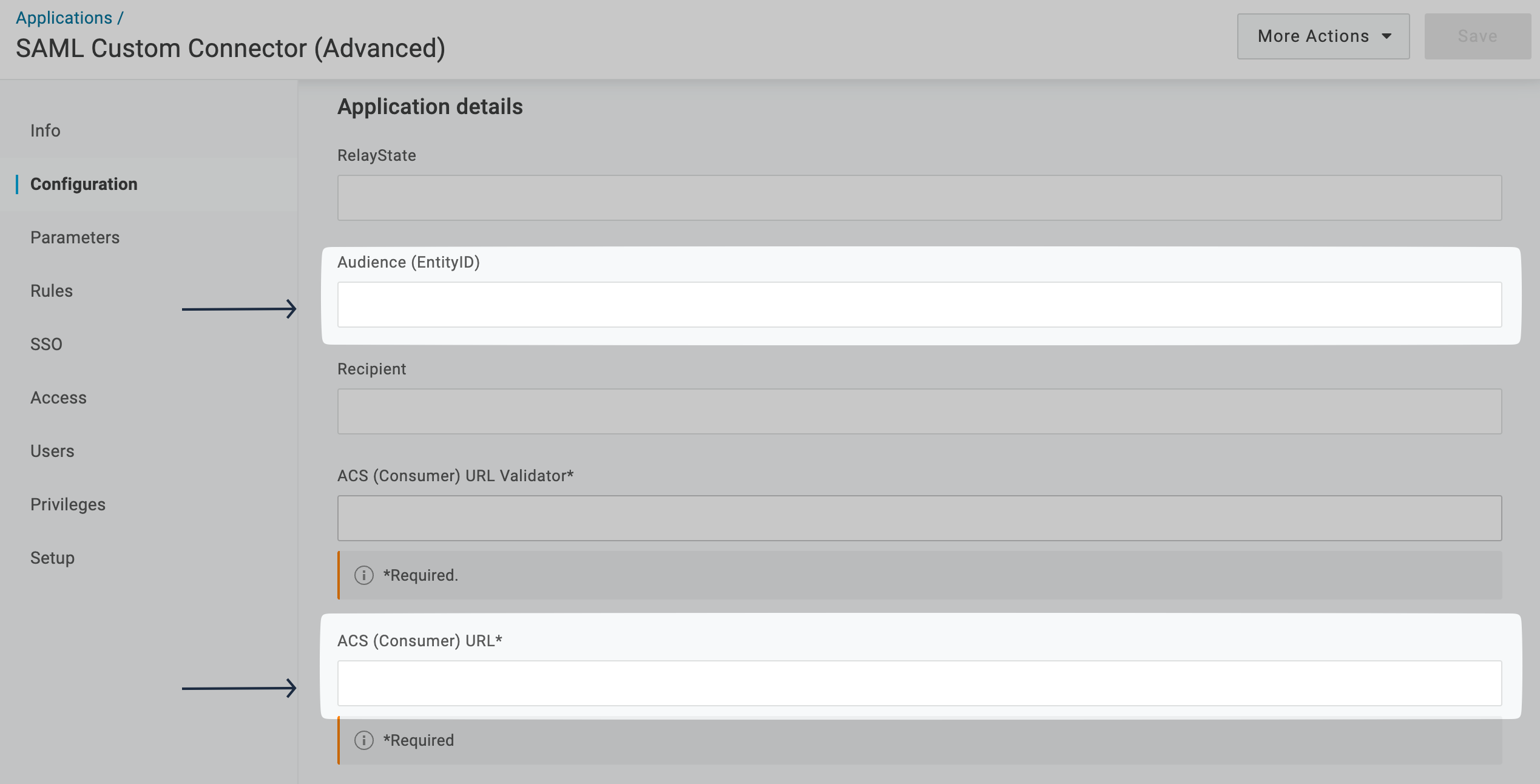 Paste copied URL in Audience (EntityID) on OneLogin Admin Portal